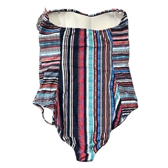 Blue Multi Color Print Cutout Swimsuit‎ Bathing Suit Removable Strap XL - Picture 8 of 9